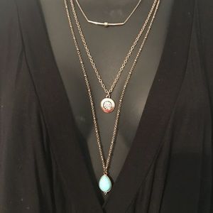 3 strand with bling and turquoise teardrop